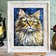 Картина маслом на холсте "Кот" в раме, 18x24см, Картины, Волжский,  Фото №1